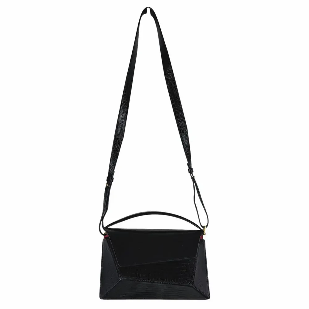 Mlouye Small Naomi Crossbody Bag Lizard Emboss Leather Top Handle Bag Black Red